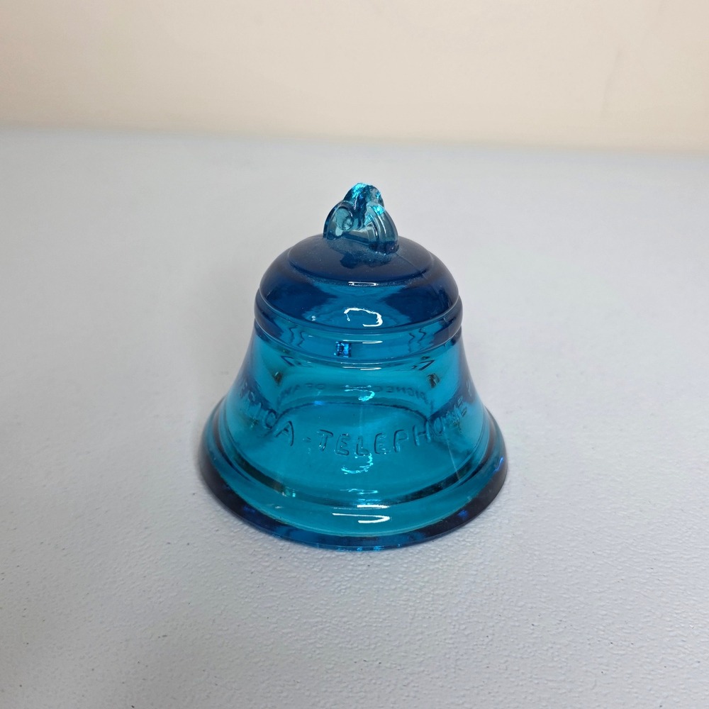 Vintage 80s Telephone Pioneers of America Glass Bell Insulator Paperweight 3in